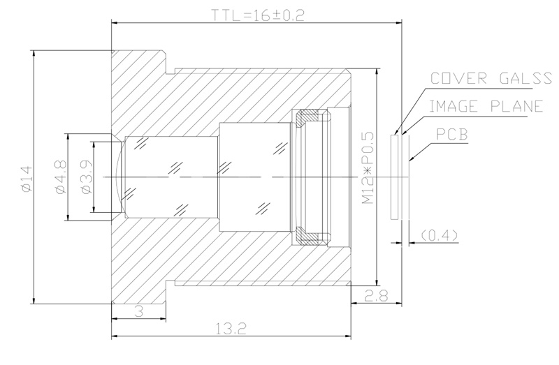 16mm CCTV レンズの図面