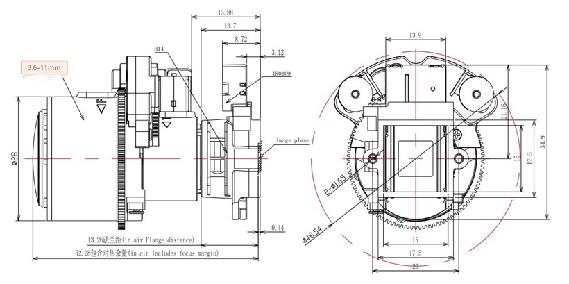 3.6-11mm ズームレンズ図